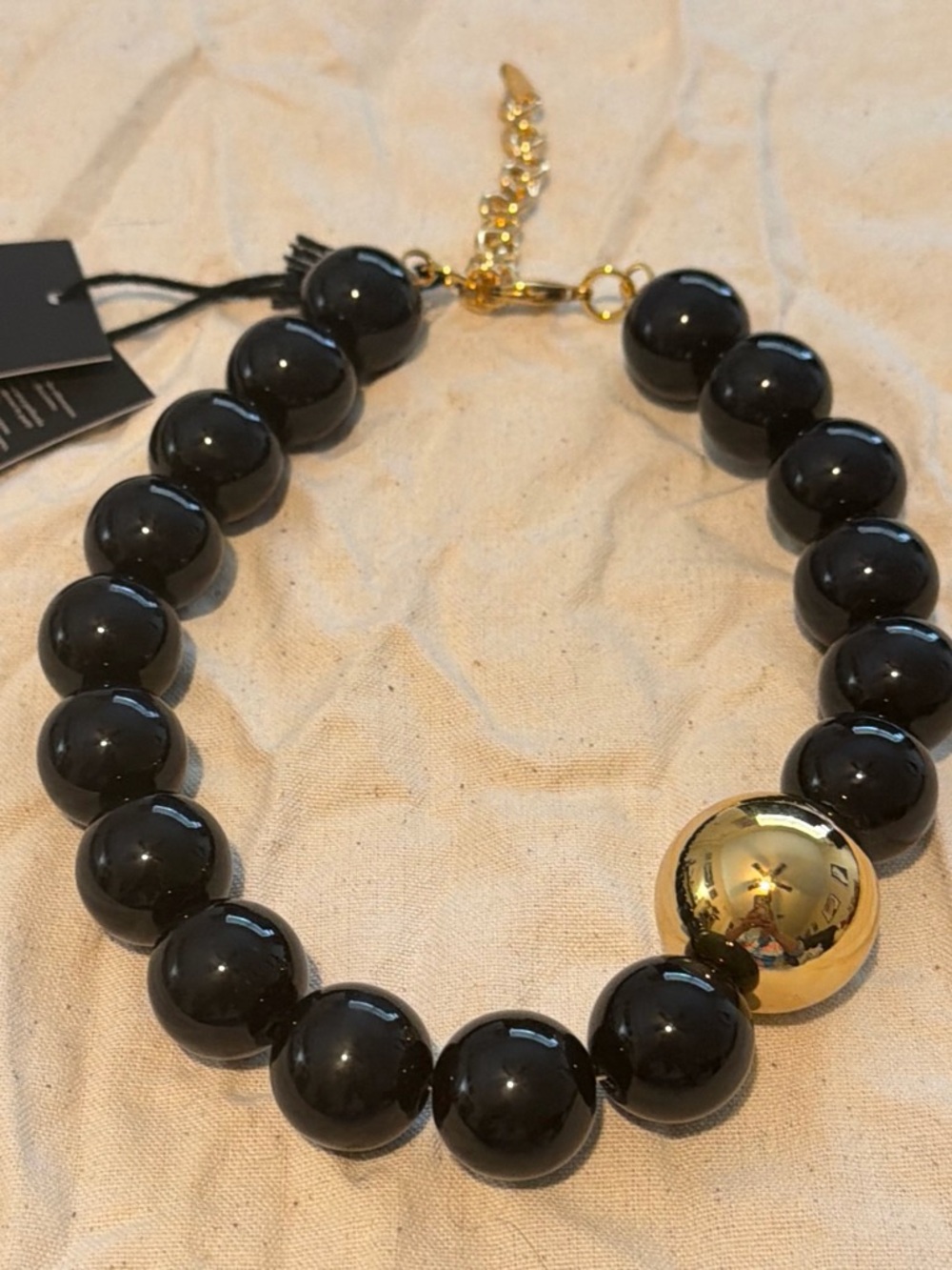 Antura Black Bead Statement Necklace with Gold Accent